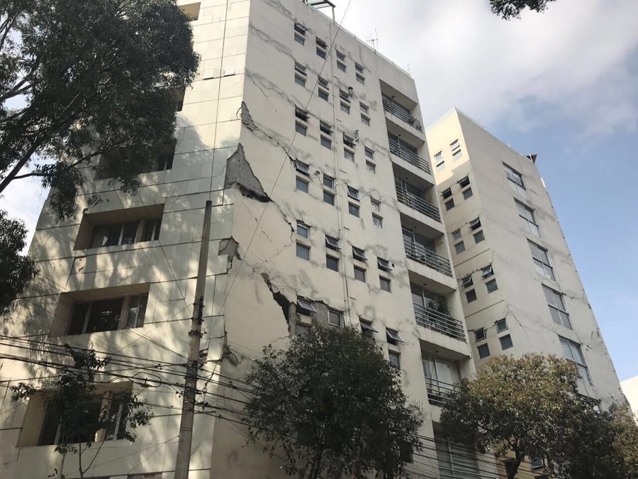Chunks of walling fell off Tania Miranda's building in the Roma neighborhood of Mexico City. Chunks of walling fell off Tania Miranda's building in the Roma neighborhood of Mexico City.